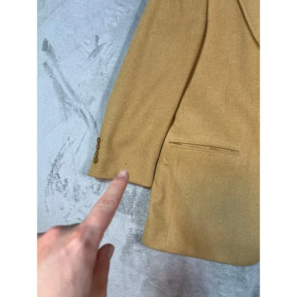 100% Camel Hair USA Luxury Sports Coat Blazer Mens 42R Tan Classic Wedding Guest